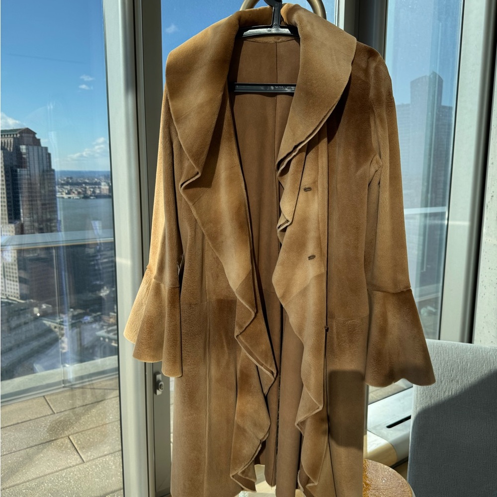 Dennis Basso Sheared Mink Reversible Camel Ruffled Coat